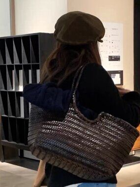 Dragon Diffusion Handwoven Leather Tote Bag Black Large Basket Woven Italy